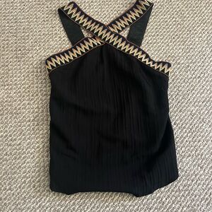 Black Sleeveless Top with Zigzag Trim